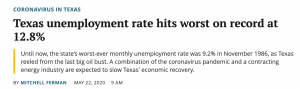 Texas Unemployment rate hits a record high